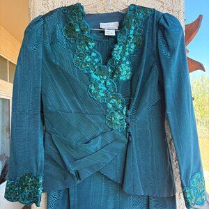 Vintage Scott McClintock PETITE Formal Green Suit with Sequin Embellishments
